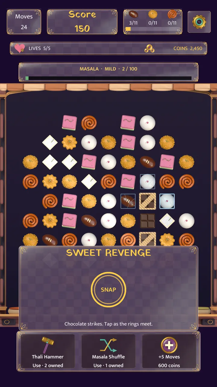 The Sweet Revenge prompt with a SNAP button as chocolate threatens to spread